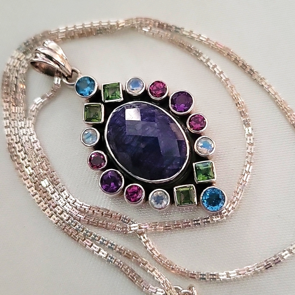 Nicky Butler Sterling Silver multi gemstone pendant and chain